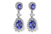 14K White Gold Oval Tanzanite and Diamond Dangle Earrings